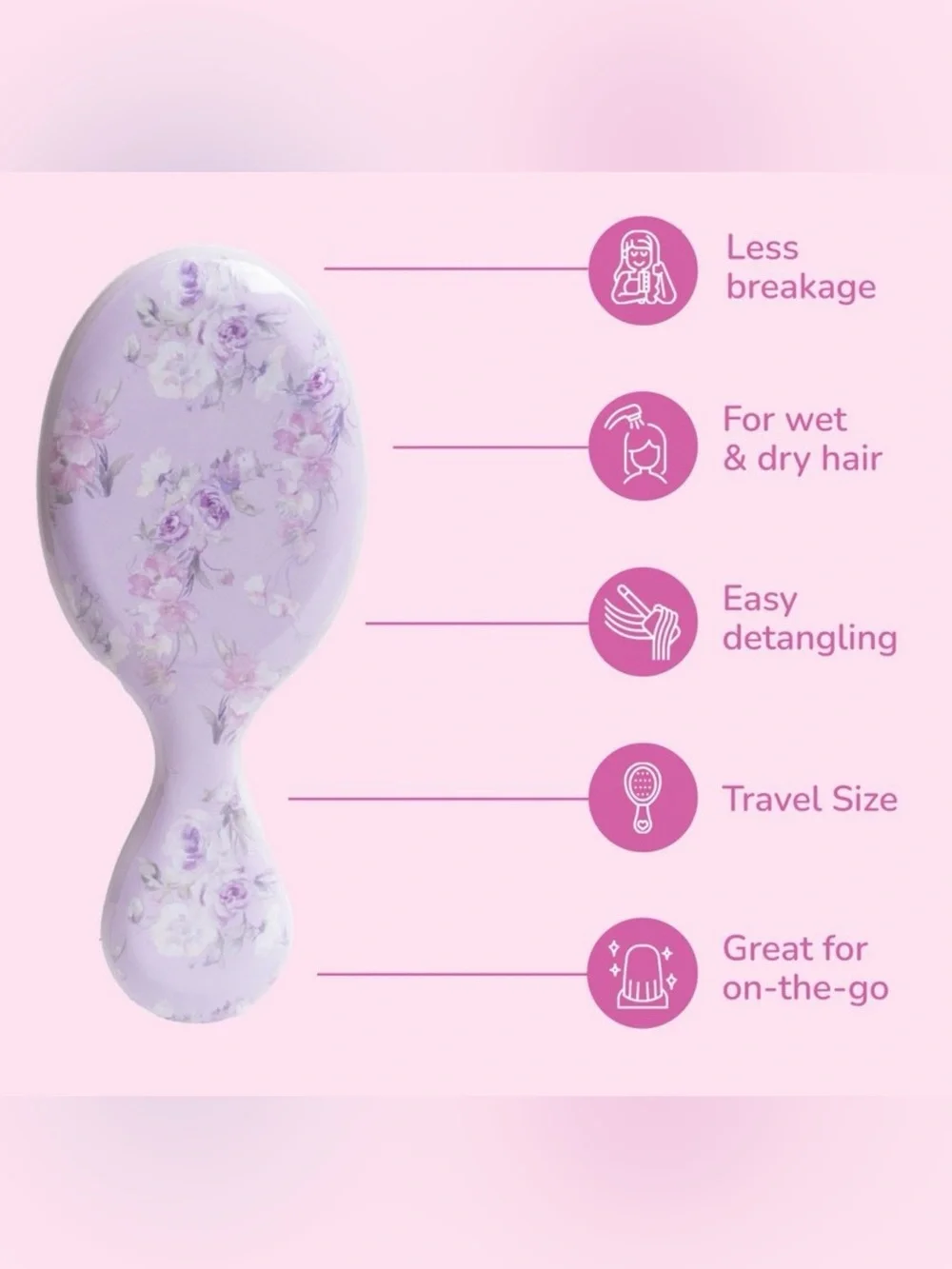 LoveShackFancy WetBrush Happy Thoughts Mini Detangler Brush Hibiscus